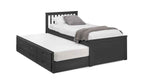 Dark grey wooden captain's bed with a pull-out trundle and storage drawers.